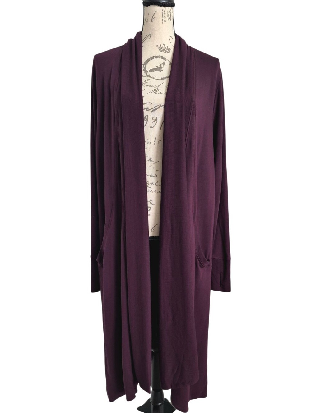 Athleta Pranayama Long Wrap open front Duster Cardigan XL Tall Plum Purple